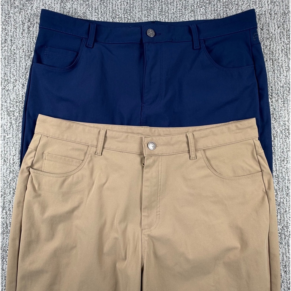 Lot of 2 Fabletics Only-Pant Men 35x30* Navy Tan Performance Golf Tapered Chino
